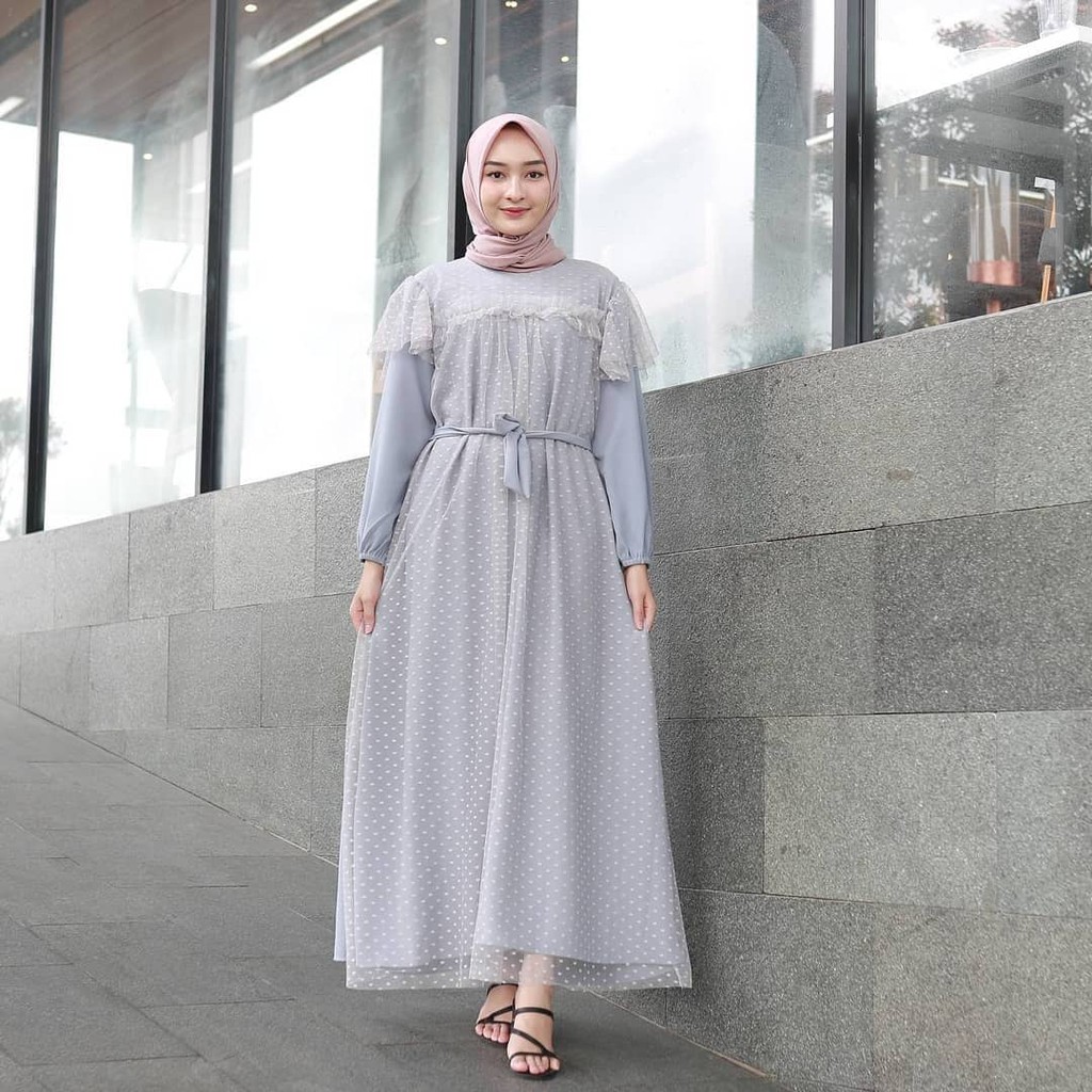 Sale- Kayla Maxi Dress Pesta Tille dot M-XXL / BAJU DEWASA MURAH TERBARU 2021 / Gamis Kondangan Wanita / Dress Pesta