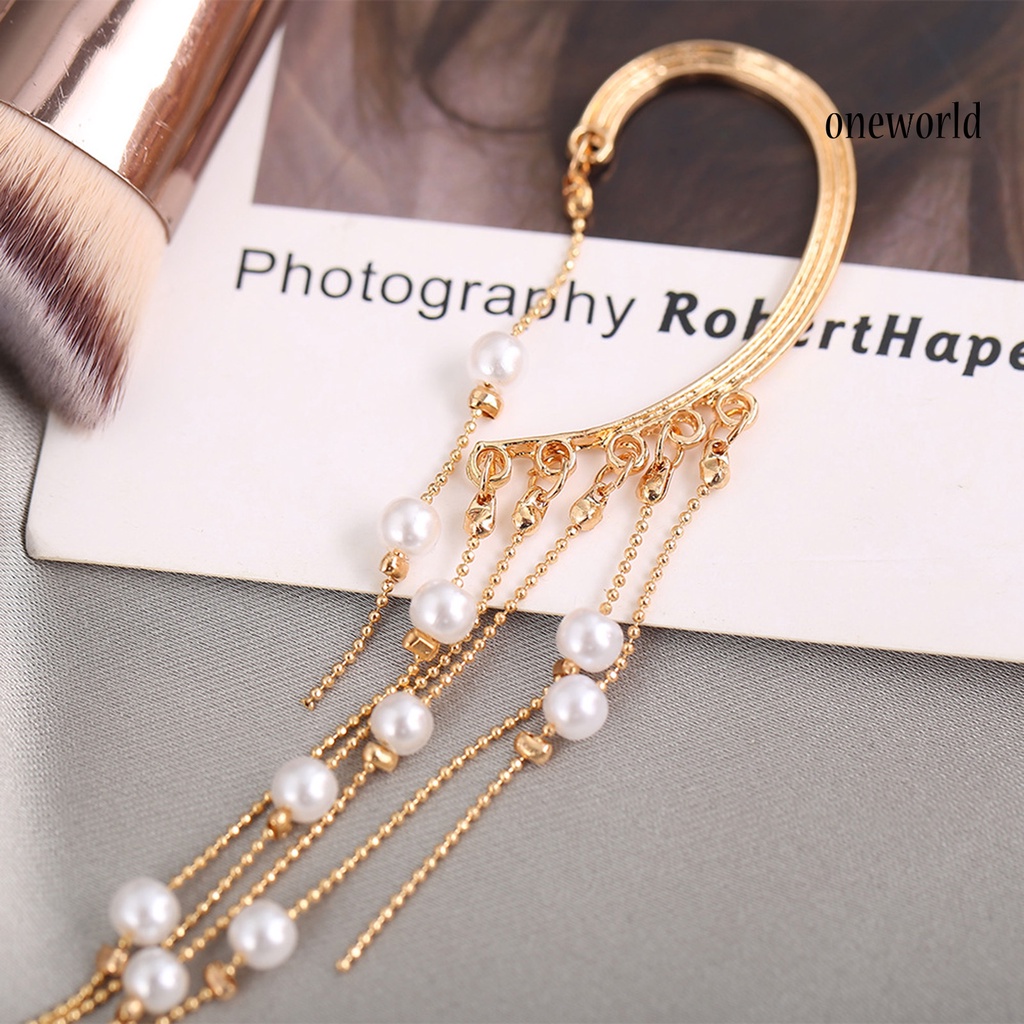 OW# Women Earring Tassel Imitation Pearl Gold Color Bohemian All Match Ear Clip for Dating