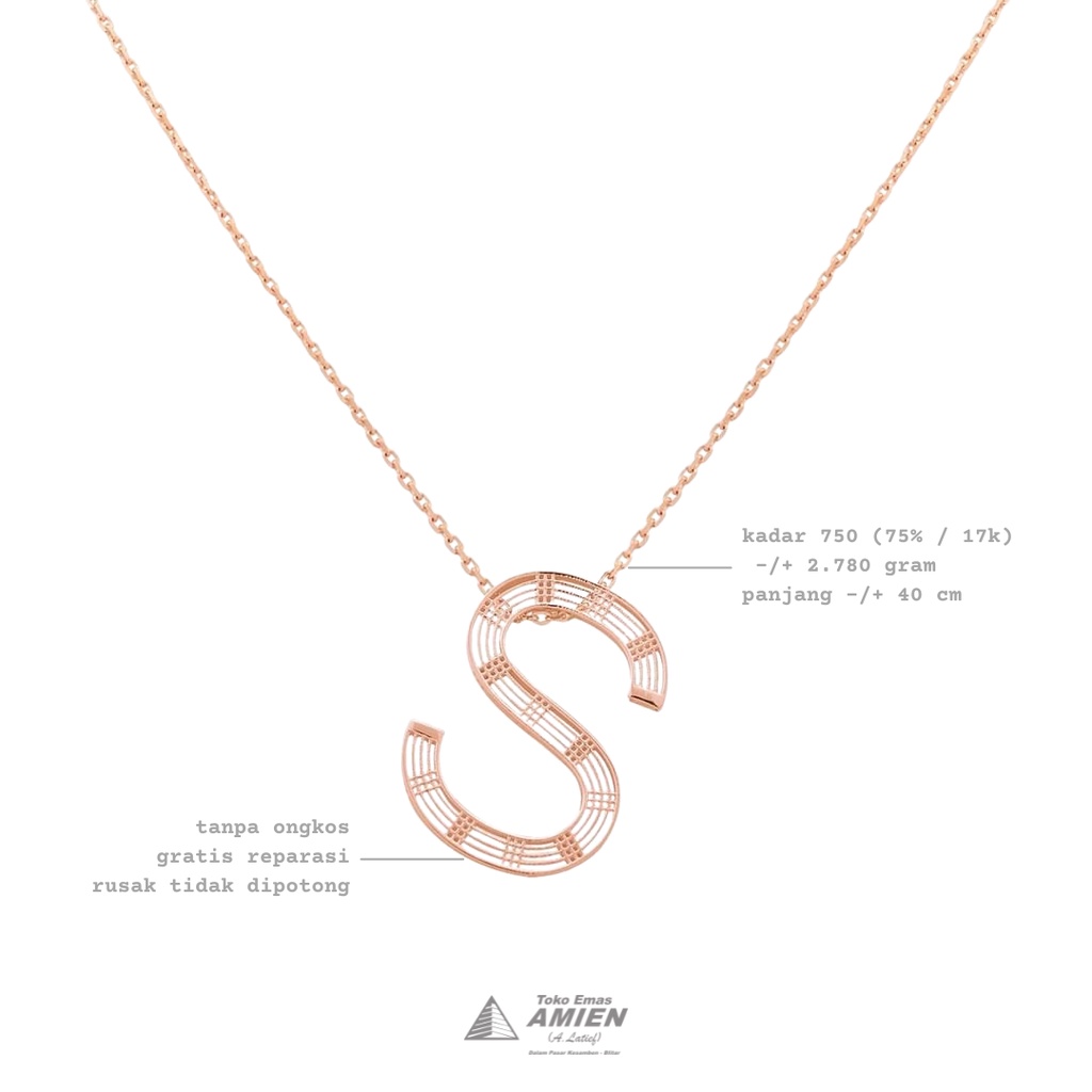 Toko Emas Amien Kalung Emas Rose Gold UBS Kadar 750 (75% / 17K) 2.780 Gram - Alpha Bold Huruf Letter