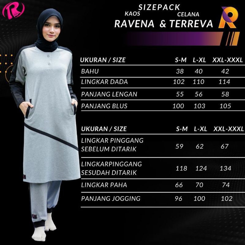 SETELAN OLAHRAGA PANJANG MUSLIMAH (KAOS RAVENA DAN CELANA TERREVA)