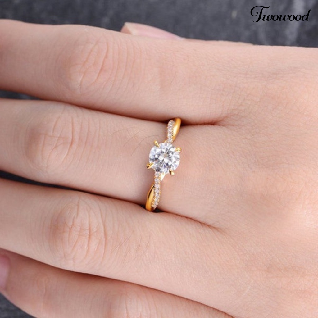 Cincin Jari Bahan Cubic Zirconia Aksen Berlian Imitasi Untuk Wanita