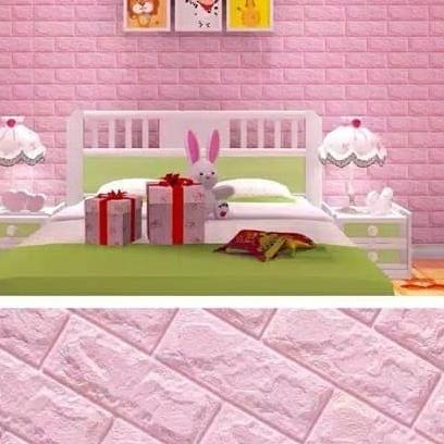 ✾ Wallpaper 3D brick foam bata Pink / wallpaper 3D Dinding 70x77cm ➦