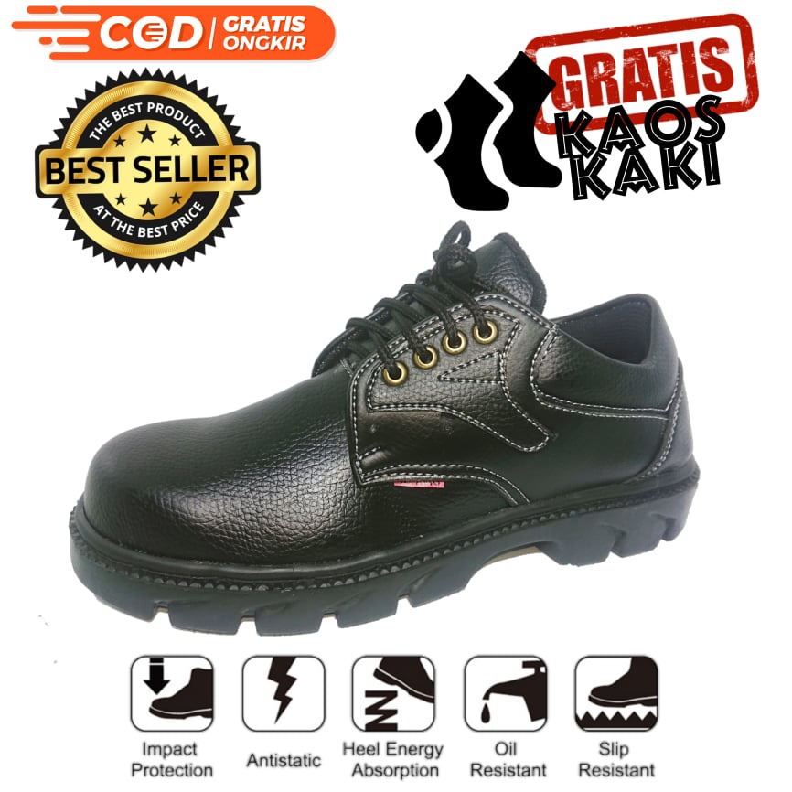 SEPATU SAFETY SEPTI KING KICKERS GREGOR CATERPILLAR KULIT PU SINTETIS ASLI UJUNG BESI BENGKEL KONTRAKTOR TAMBANG PABRIK MURAH BONUS KAOS KAKI