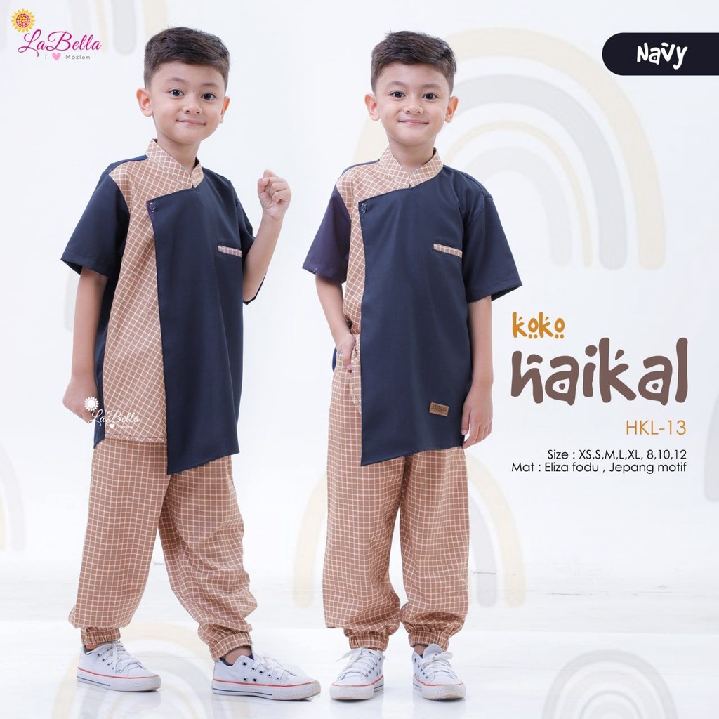 Labella Haikal Navy Baju Koko anak Muslim Navy  Setelan Celana  umur 10 - 11 Tahun