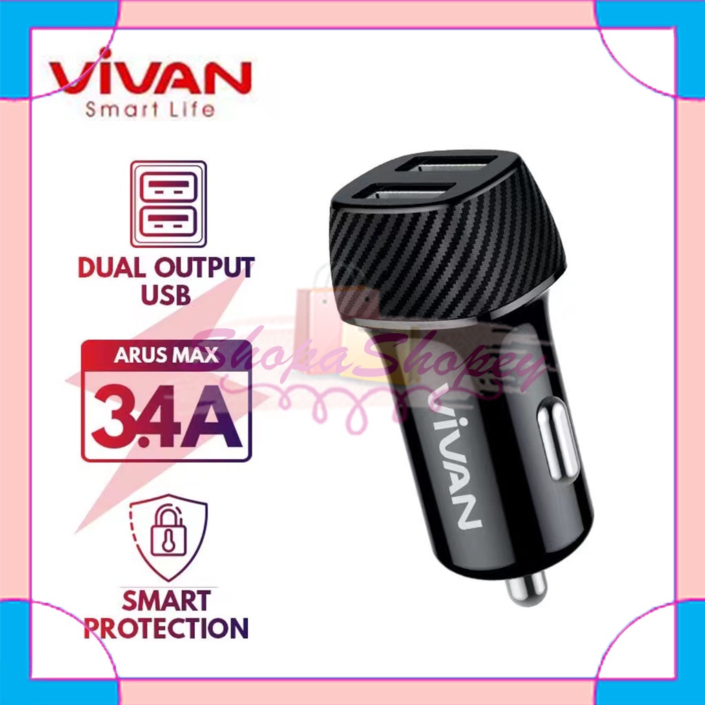 Charger Mobil VIVAN CC02C Quick Charging  3.4A Dual USB Smart IC Original Garansi Resmi 1 Tahun