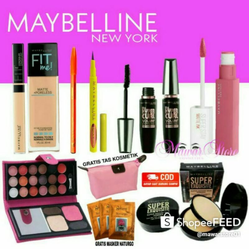 New 9 In 1 Paket Kosmetik Maybelline Lengkap Hemat