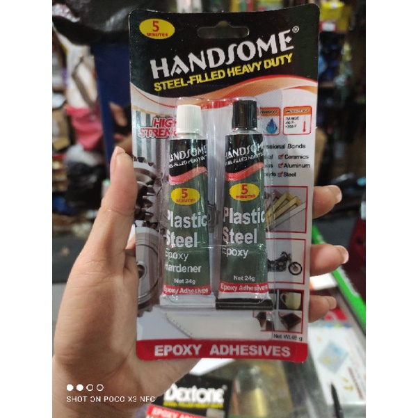 lem campur HANDSOME/lem epoxy lem 5menit/lem hitam putih HANDSOME/lem plastik steel netto 48g (24g+24g)