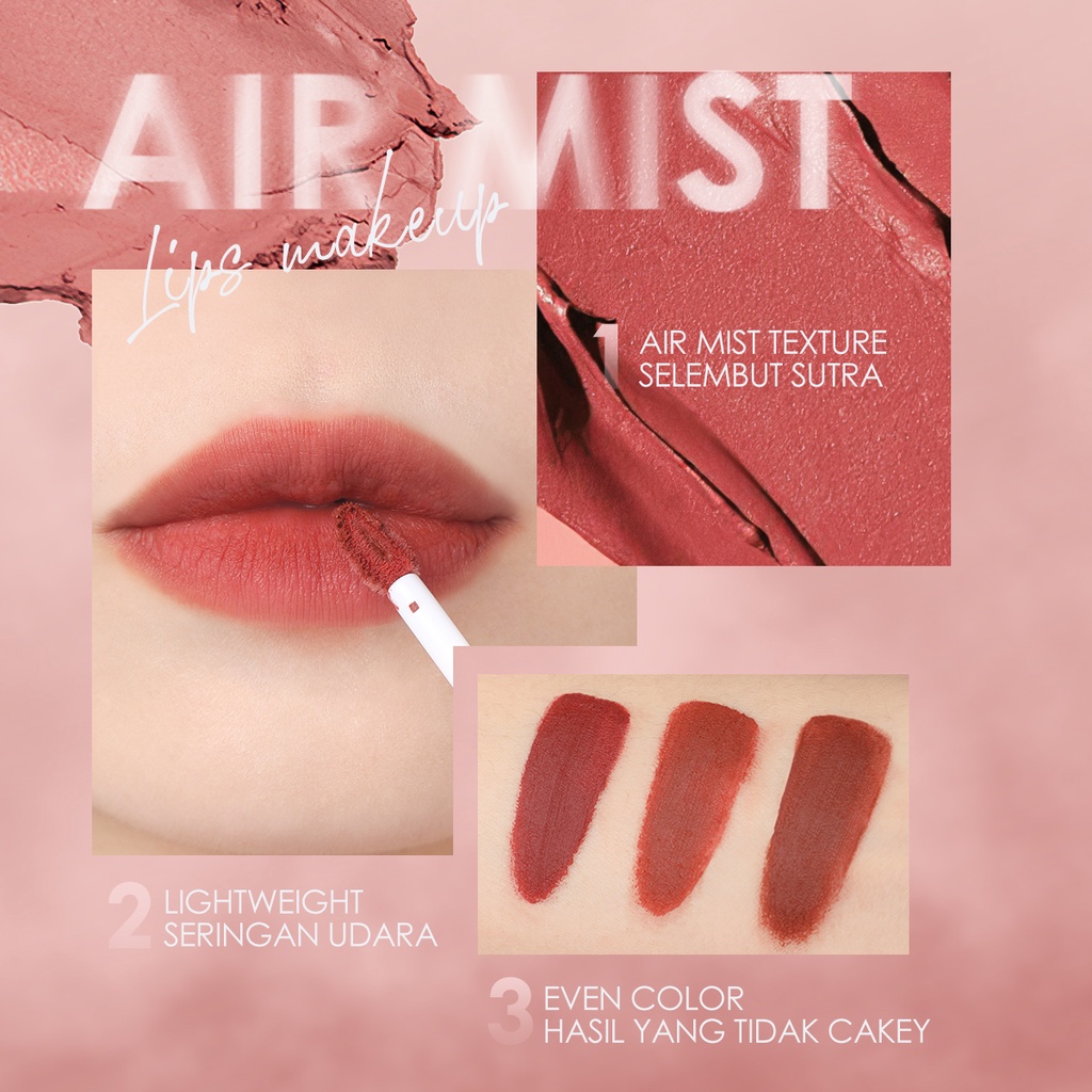 FOCALLURE Lipstick 2pcs/Set -Tahan lama Jelly-Clear Lip Tint #201 &amp; Air Mist Lip Cream #301-2PCS