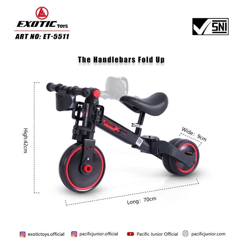 Pushbike Balance Bike Sepeda Anak 3 in 1 Exotic ET 5511