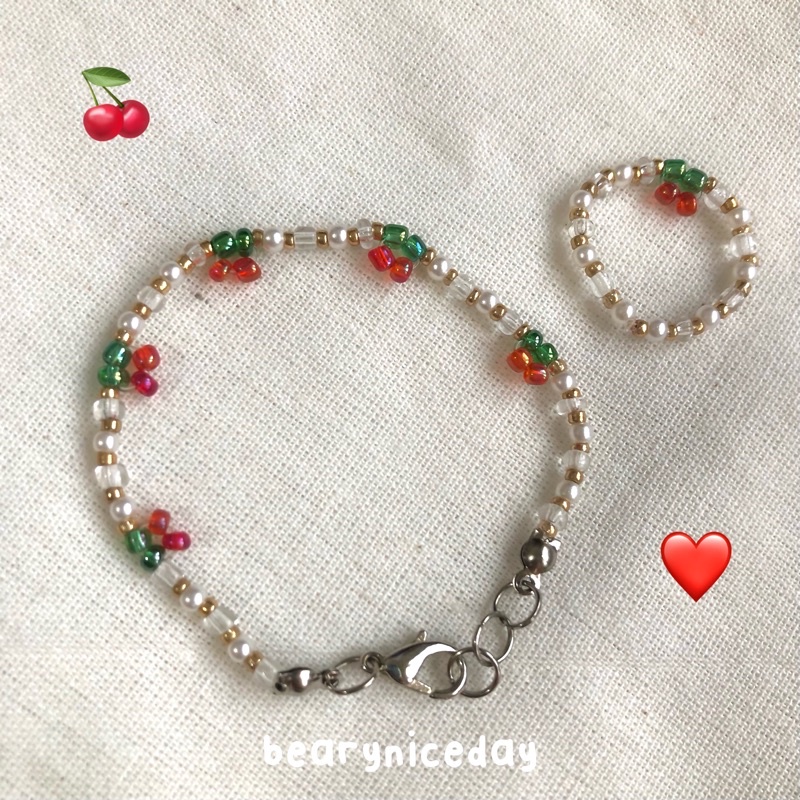 Gelang Cherry | Cincin Cherry | Cherry Set | Gelang Manik Cherry