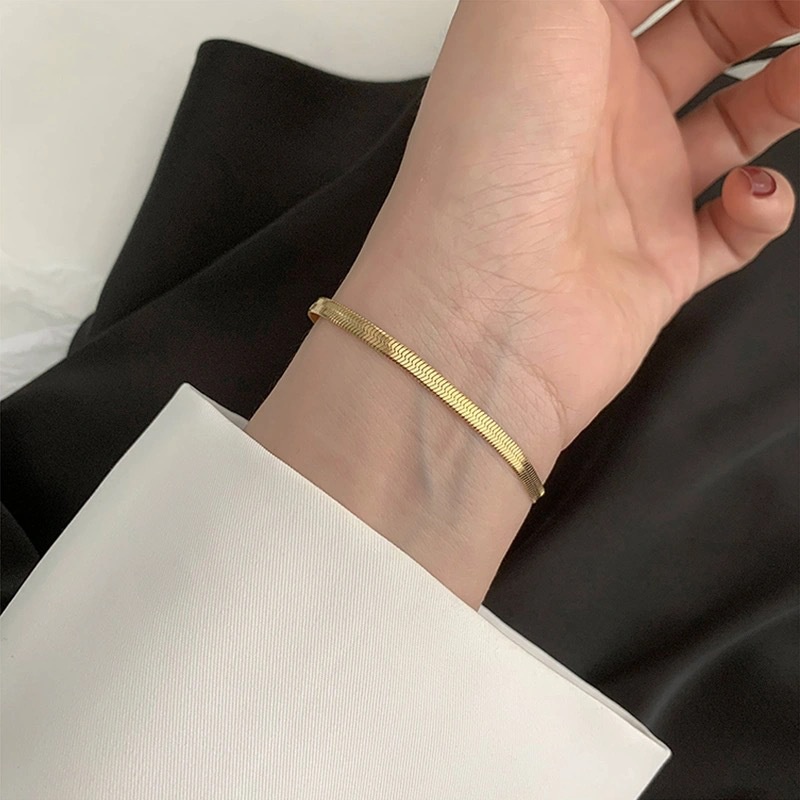 Gelang Titanium Wanita Asli Anti Luntur Anti Karat Model Pipih, Gelang Titanium Wanita Asli Ori Impo