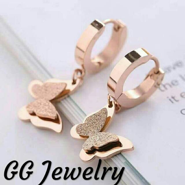 GG Anting Jepit Kupu kupu Titanium Premium#AT - 154