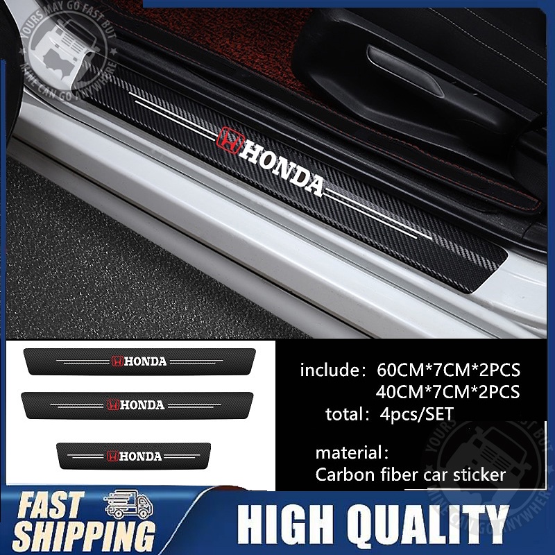 4pcs Car Door Step Sill Plate Mobil Sticker/4Pieces Bercahaya Strip Pelindung Bahan Kulit Carbon /Carbon 3D Door Sill Plate Guard Pelindung Pijakan Injakan Kaki Pintu Mobil Set utk Honda Toyota