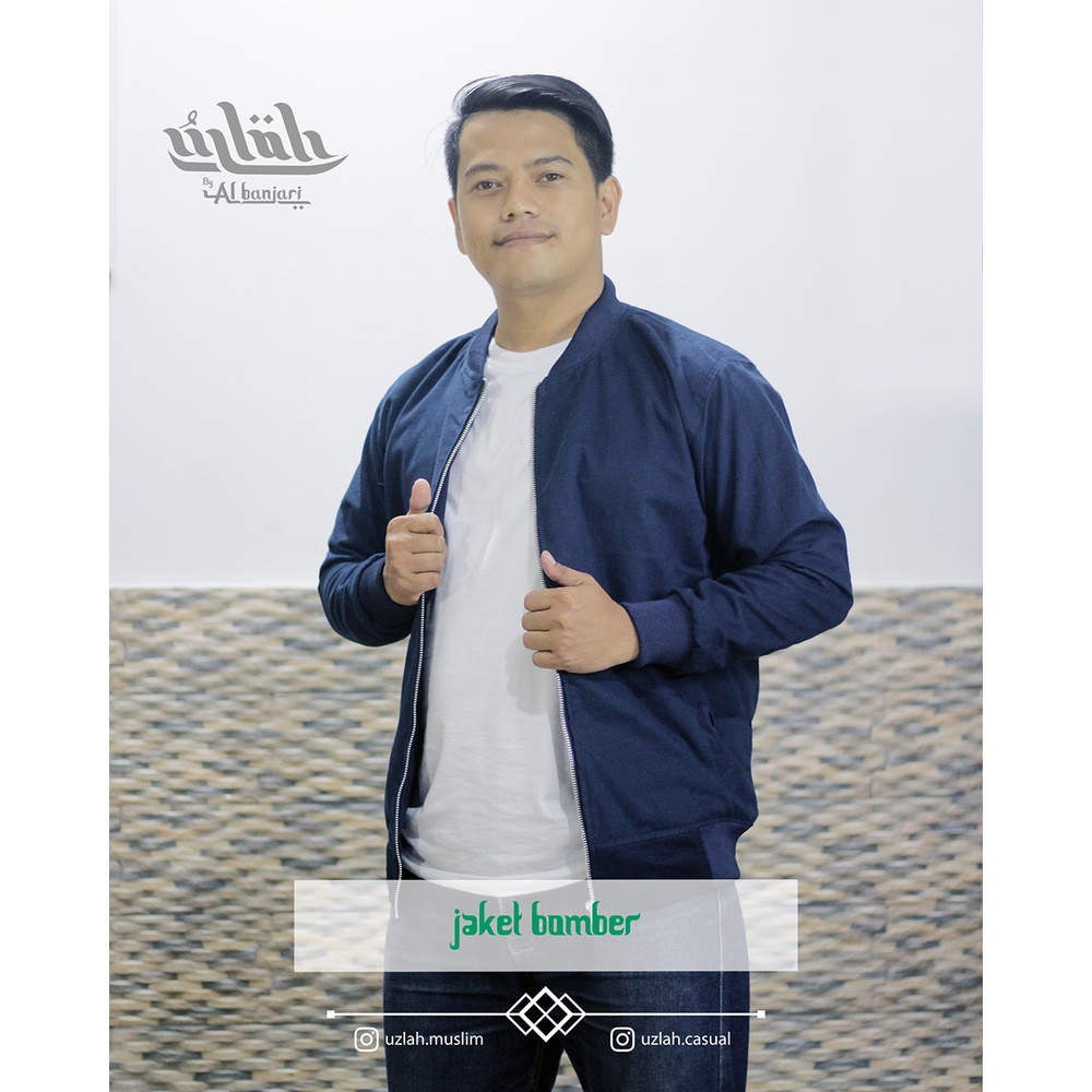 Jaket Bomber Canvas Navy - Uzlah