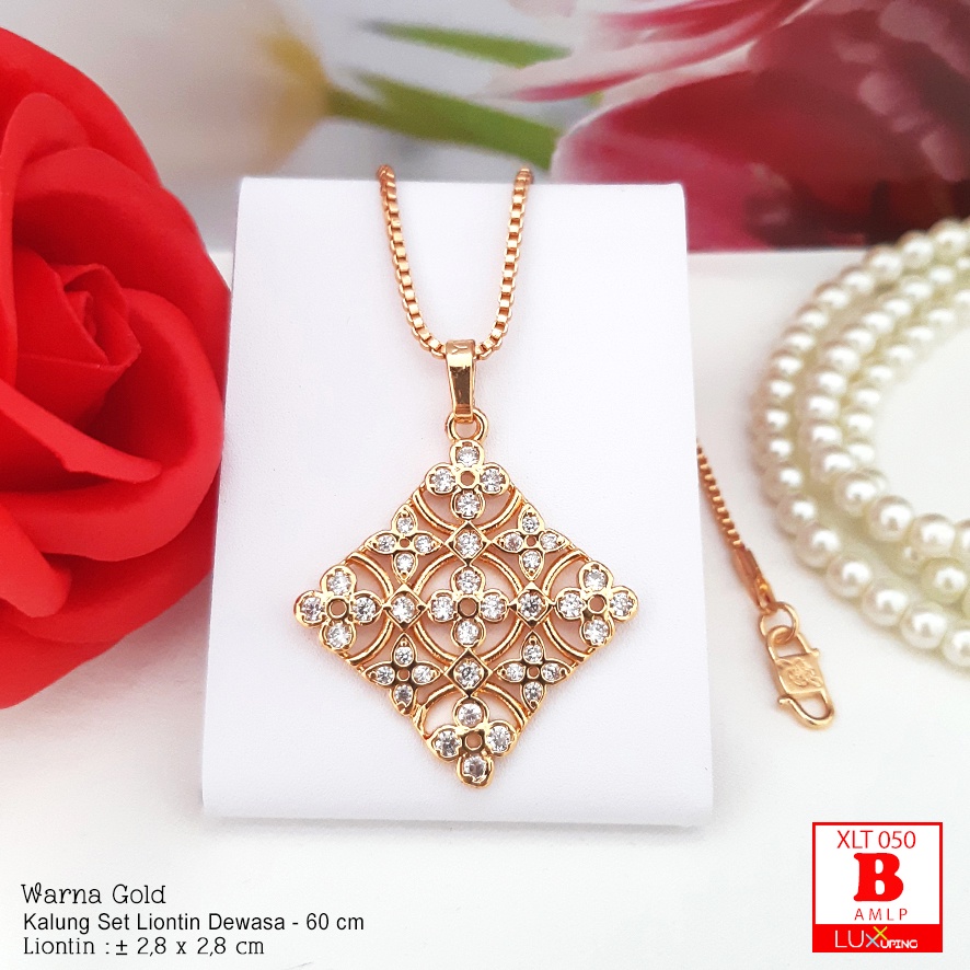 XLT 050 Kalung Set Liontin Panjang 60 cm Liontin Besar Perhiasan Lapis Emas Imitasi Aksesoris Wanita Kalung Panjang Kalung Wanita Gemuk Untuk Hijab Aksesoris Muslim Luxx Xuping