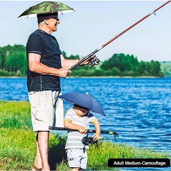 Topi Payung - Payung Topi Kepala - Payung Hiking Mancing Camping Outdoor Diameter Besar 70Cm Bertali