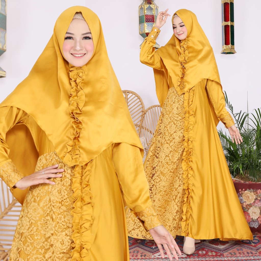 HOPYLOVY Gamis Brukat Sumita Syari + Bergo