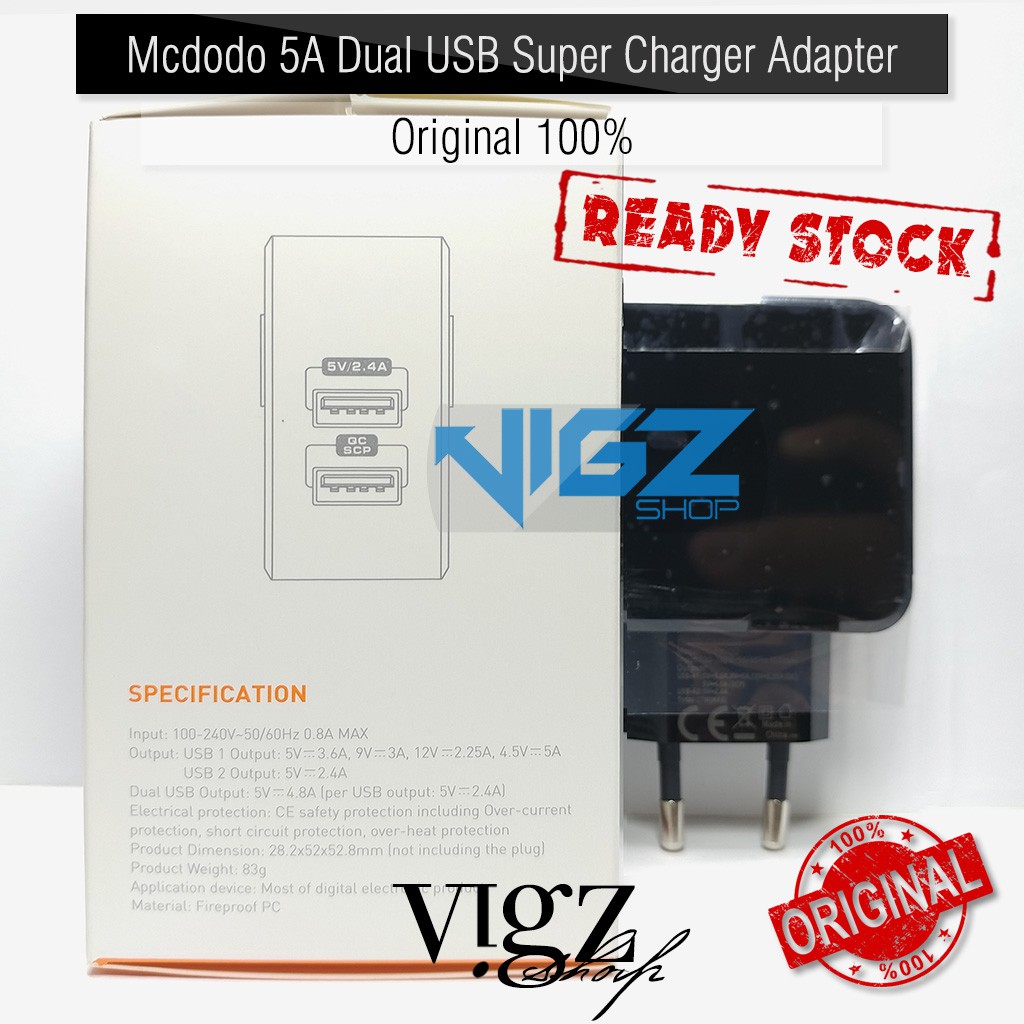 Mcdodo Adapter 5A Dual USB Supercharge Huawei Original 100%