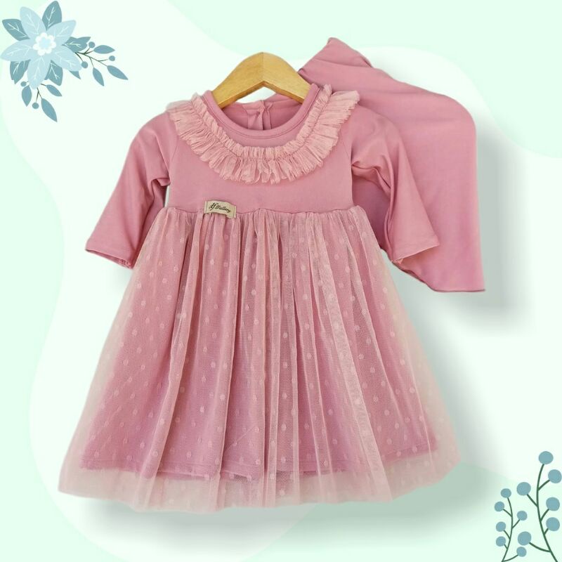 Gamis Gaun Bayi Newborn Brukat Tile Dot - Gamis Bayi Tile Dot - Gaun Pesta Anak Perempuan - Gamis Ba