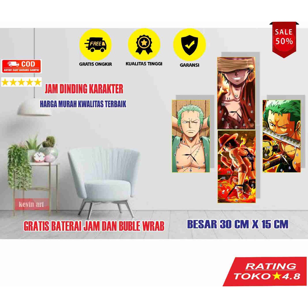 JAM DINDING BESAR ONEPICE UNIK KEREN LUFFY HIASAN DEKORASI DINGDING KOLEKSI ANIME TEMPEL TEMBOK NYALA POSTER KAYU MURAH