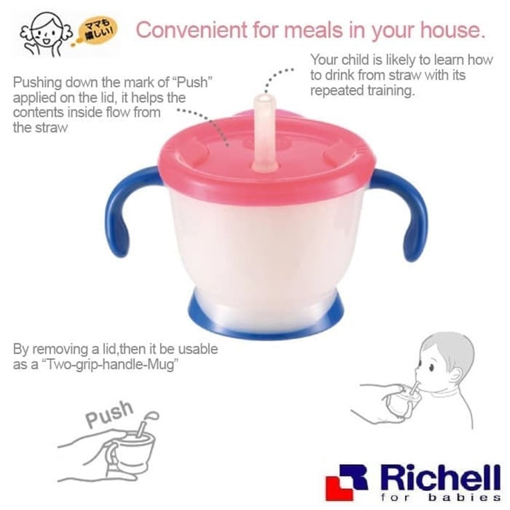 Richell Aqulea Straw Training Mug Cangkir Latih Anak Minum Sedotan