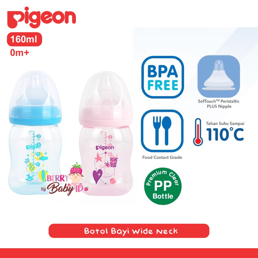 Pigeon Botol PP Clear Wide Neck Botol Susu Bayi 160ml 240ml 0m+ 3m+ Berry Mart