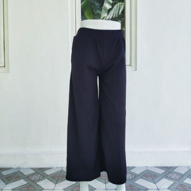 Celana panjang Ban kulot wanita Jumbo allsize fit XL 3L waffle harian santai murah-Hitam