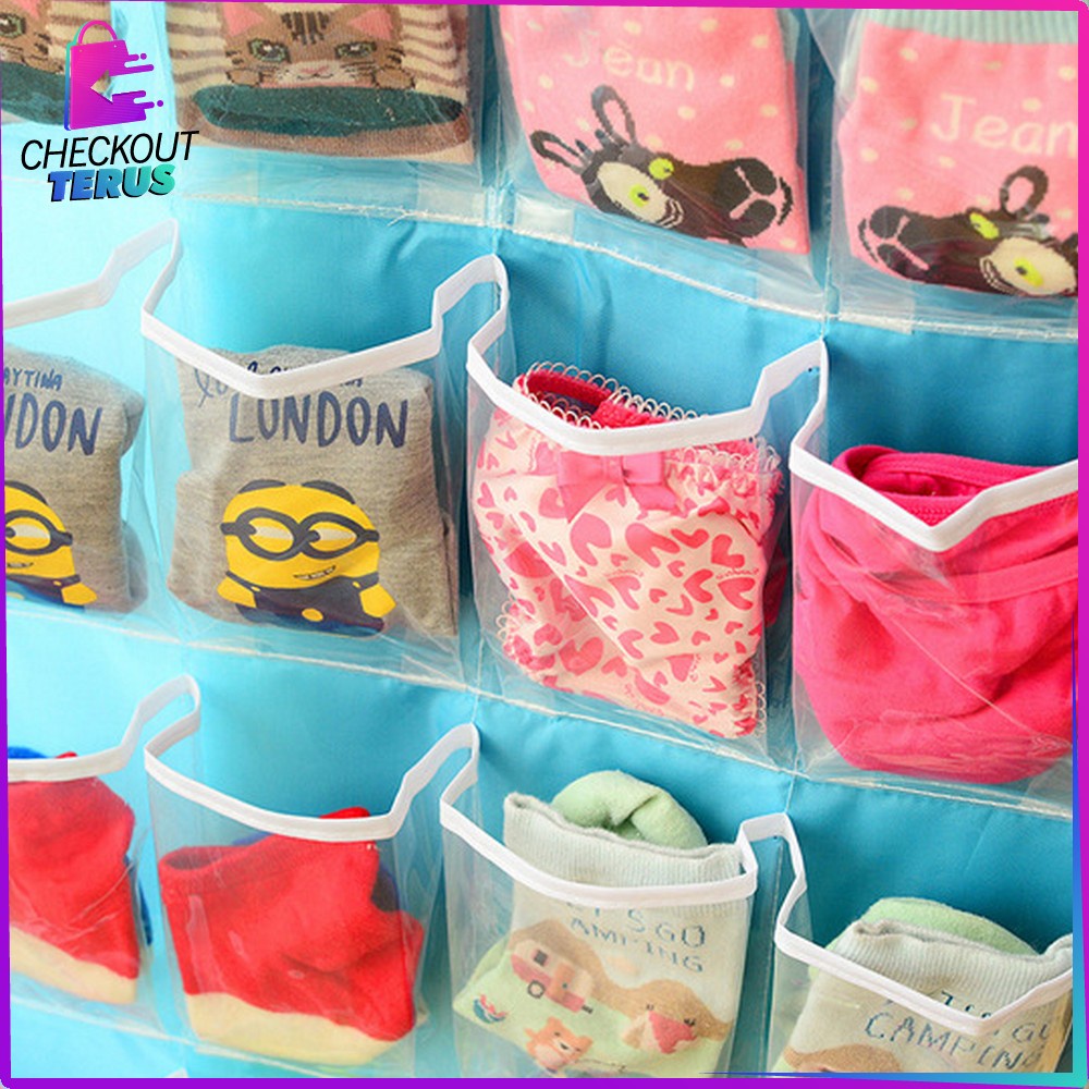 CT C134 Storage Bag Gantung 16 Saku Dinding Pouch Gantung Hanger Korean Style Organizer Rumah Perlengkapan Lemari