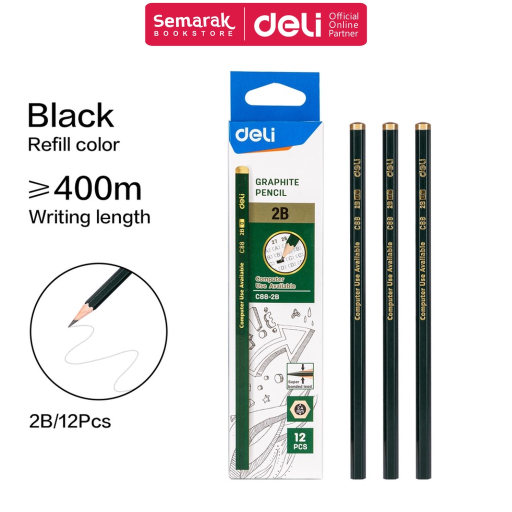 

Deli C88-2B Graphite Pencil Pensil Untuk Ujian 2B [1 Gross / 12 Pack]