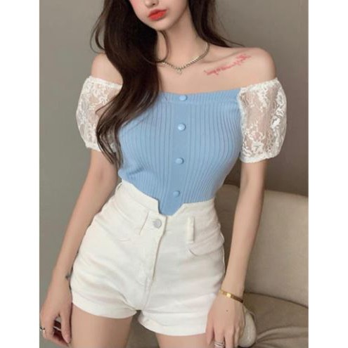 Atasan Wanita - Blouse Wanita Lengan pendek import #Edena -Biru
