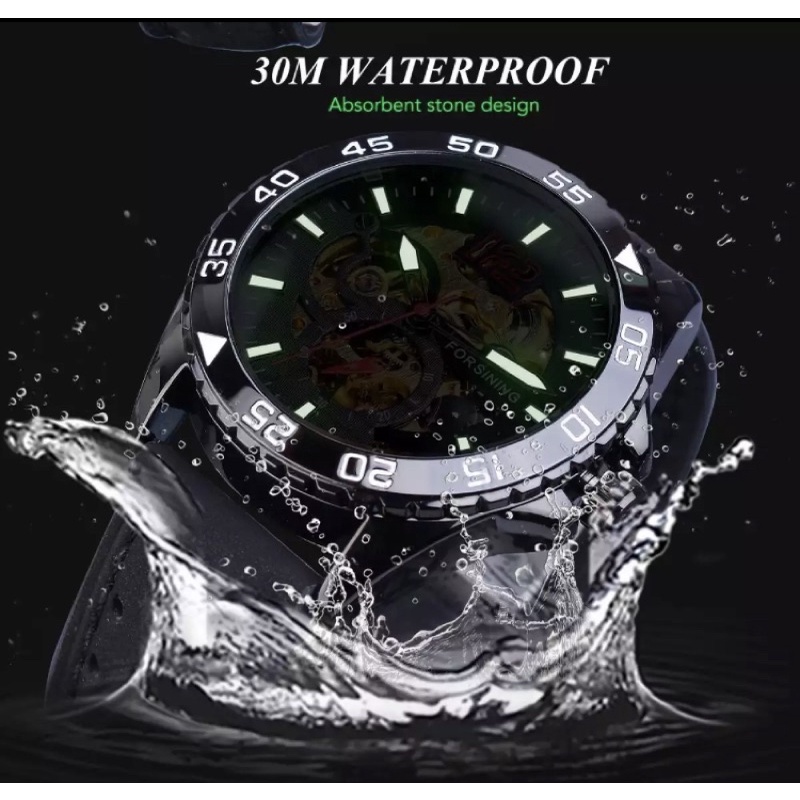 Jam Tangan Pria Original Automatic Sporty Mewah Transparan Forsining Tali Kulit