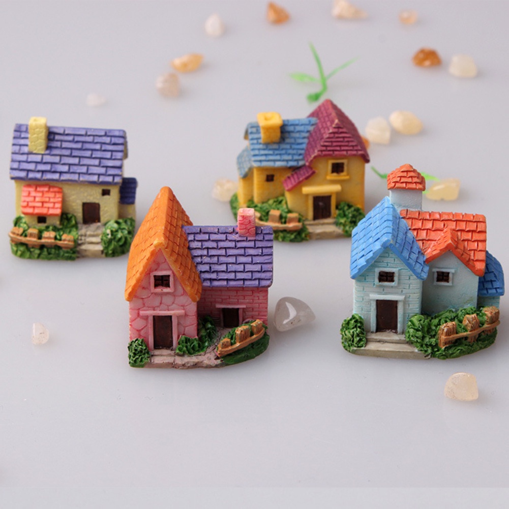 Miniature Gardening Landscape Micro Village Stone Houses Thumbnail House Thatched Huts DIY Bonsai Terrarium Crafts Desk Ornaments Accessories for Fairy Garden Decoration OW