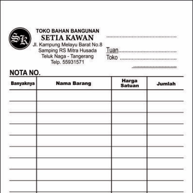 Nota Custom Ukuran Custom