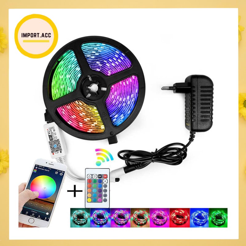 Lampu led strip 3528 RGB warna warni ac 220 v / Lampu led strip 5050 RGB / Adapter / Remote [import]