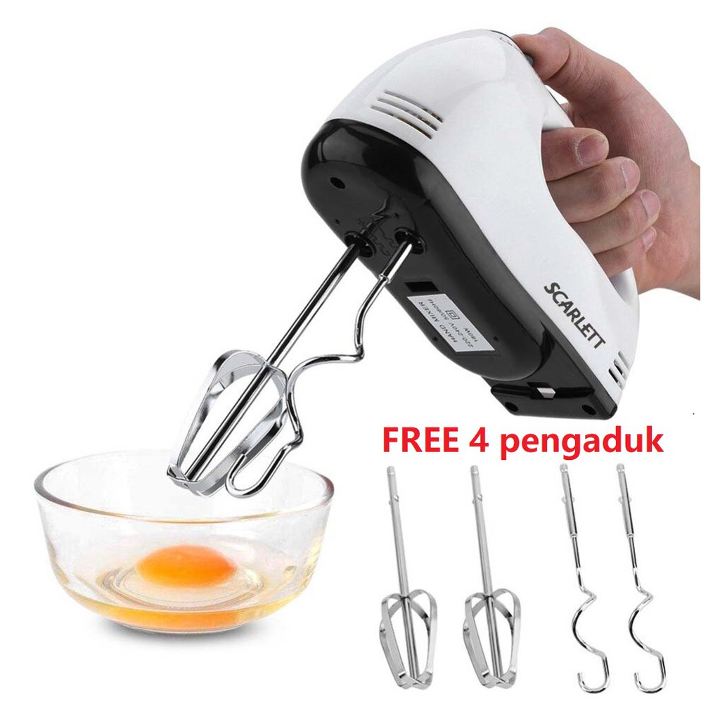 ❤ Super Hand Mixer, Pengaduk 7 Kecepatan Otomatis - Free 4 Buah Alat Pengocok / Mixer Adonan