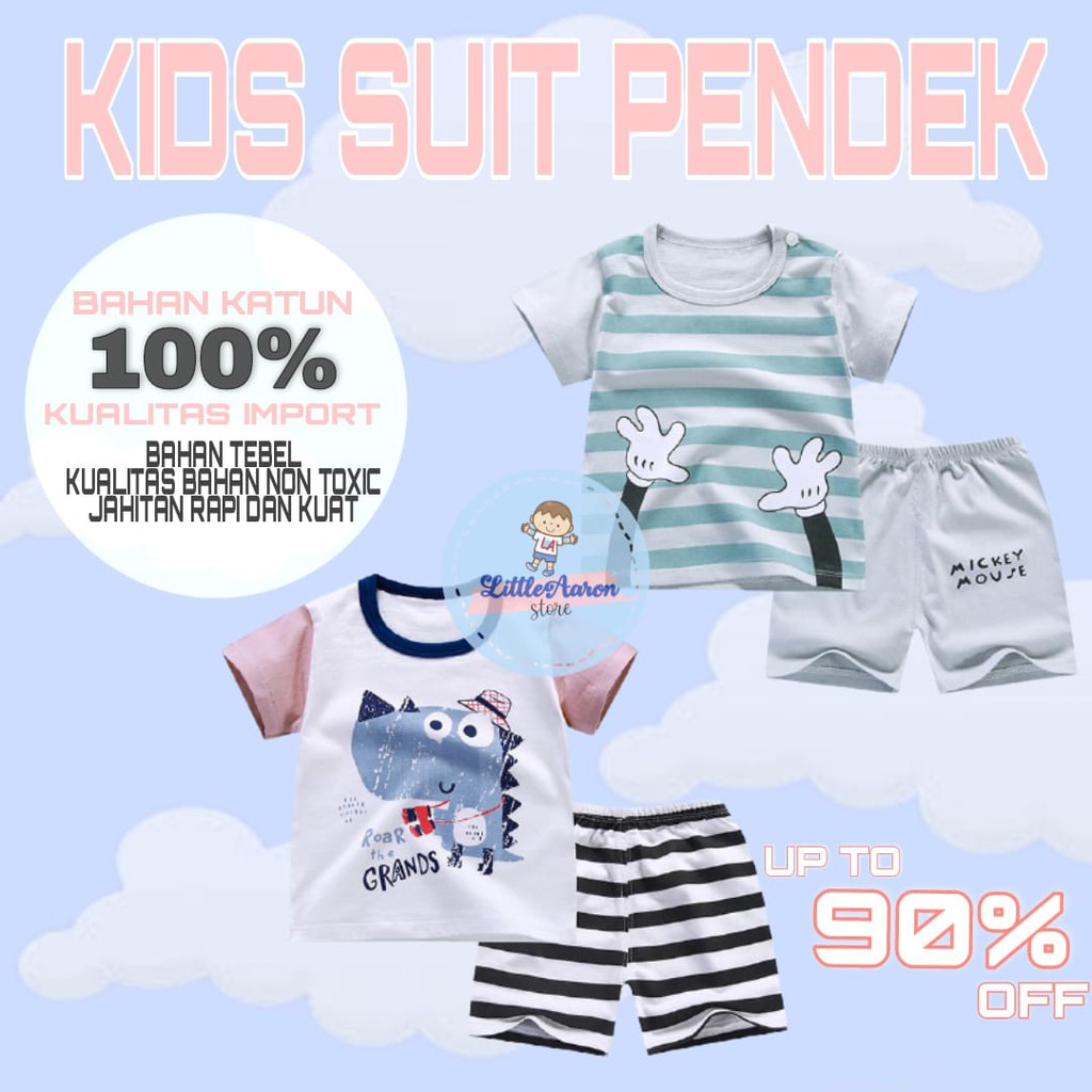 LittleAaron KIDS SUIT PENDEK Setelan Anak Bahan Kaos Lengan + Celana Berkualitas Import ebv cowok