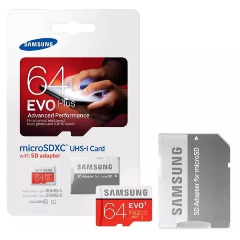 Memory Card-Micro SD Samsung EVO Plus 64GB Class 10 80MB/s With Adapter-Memory Card MicroSDHC Evo Plus 64GB