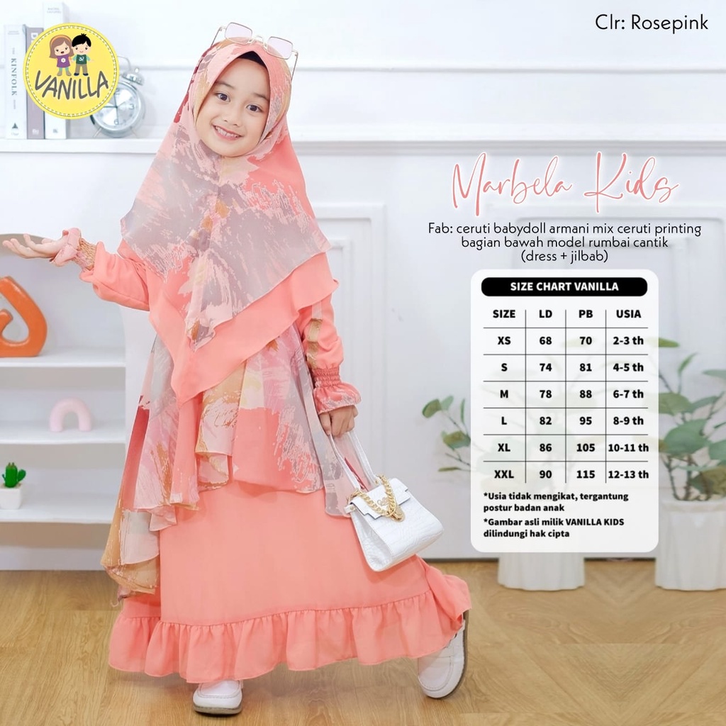 Marbela Kids By Vanilla | 020325 | Gamis + Jilbab Anak