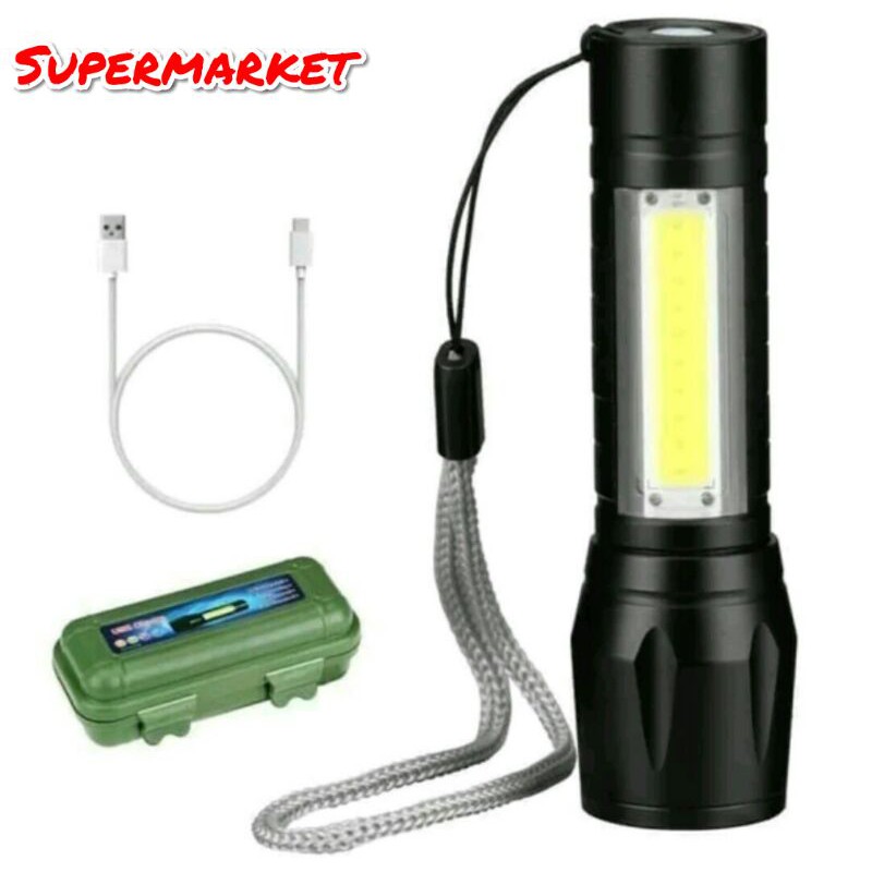 Senter Mini XPE COB LED 200m Super Terang Swat Police Light Recharge