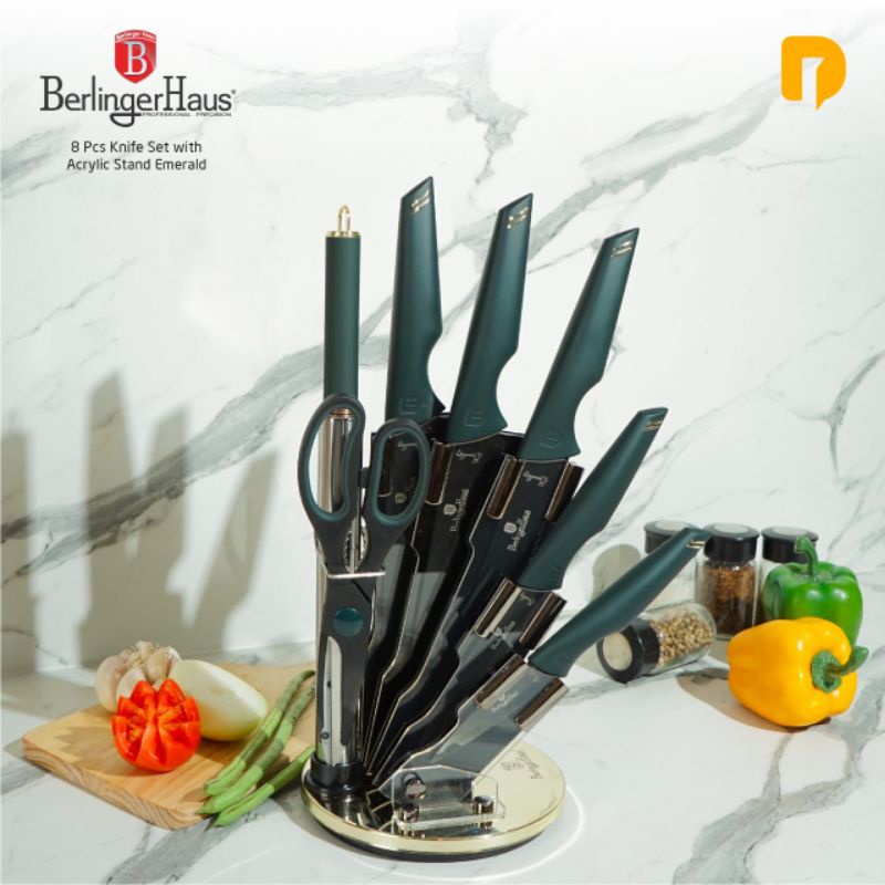 Berlinger Haus Knife Set Acrylic Stand | Pisau Dapur Gunting Paket Chef Koki Wadah Putar Akrilik Hig