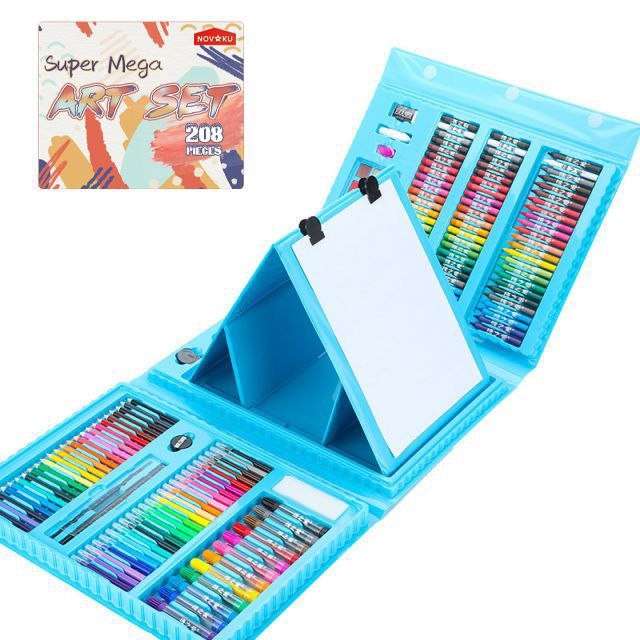 

(BISA COD) Pensil warna Set Peralatan Gambar Lukis Art Crayon 208pcs Super Mega - Biru