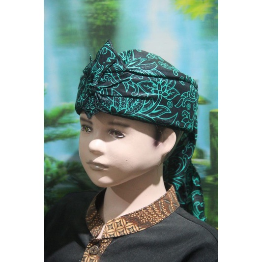 blangkon iket kepala sunda jawa tradisional batik anak dewasa atas tutup (hijau)