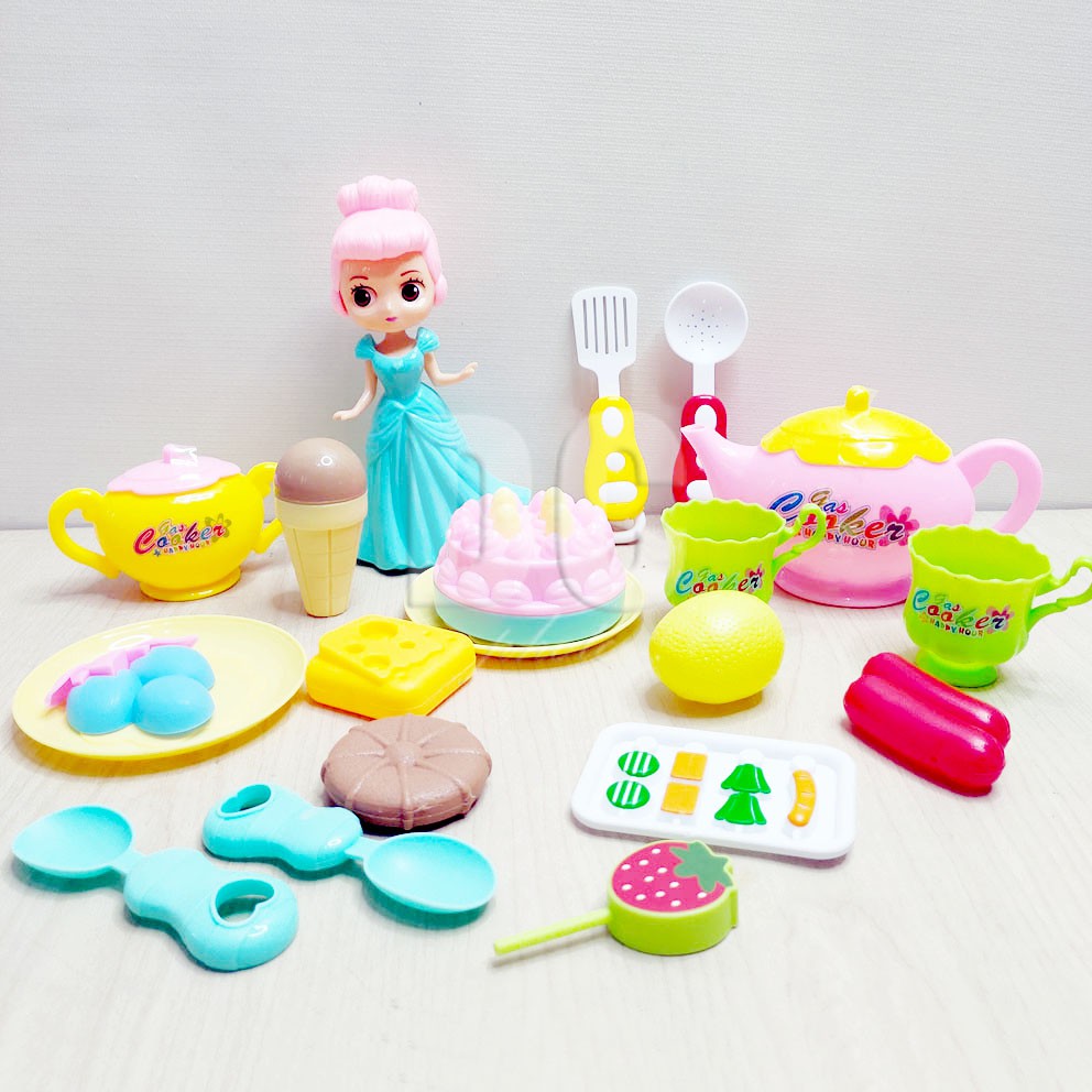 Princess Her Pet Mainan Boneka Frozen Masak-masakan Telur Ice Cream Sosis Lemon Sushi Keju Cake Tart