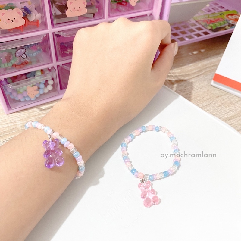 GELANG MANIK BEADS RING KOREA MODEL GUMMY BEAR TRANSPARAN / GELANG GUMMY BEAR AESTHETIC / GELANG MANIK MANIK KOREA