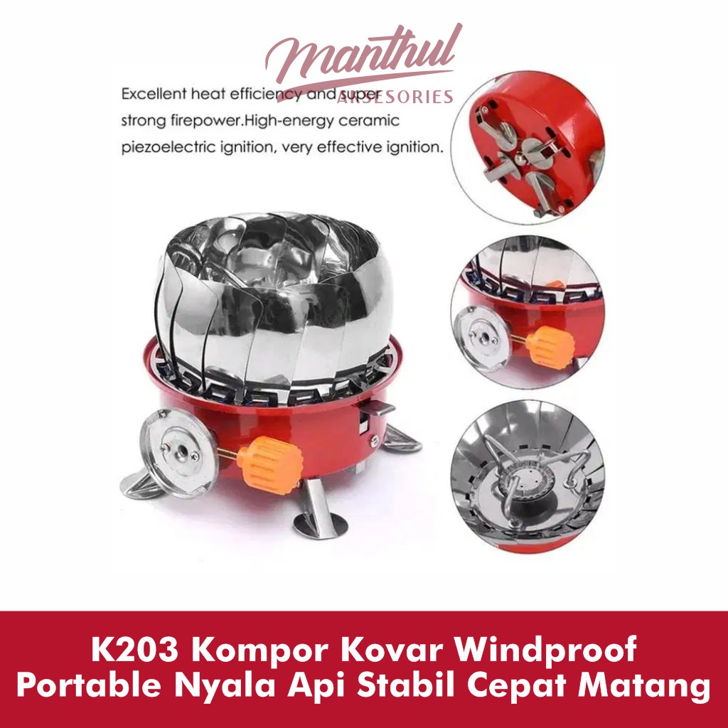 K203 Kompor Kovar Windproof Portable Nyala Api Stabil Cepat Matang