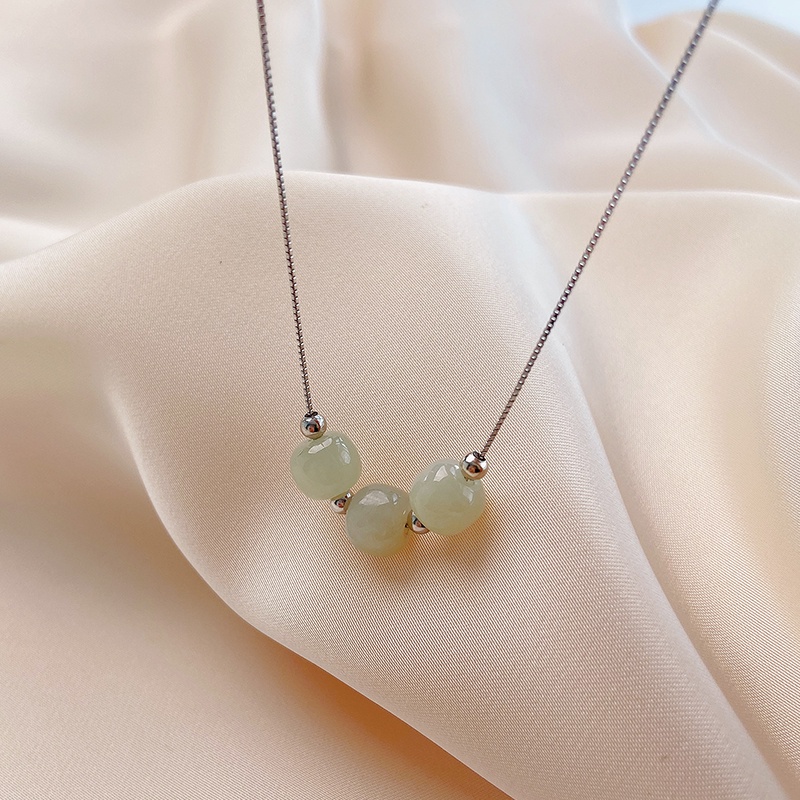 925 Silver Hetian Jade Necklace New Female Summer Clavicle Chain Advanced Ins Simple Design Accessories Gift