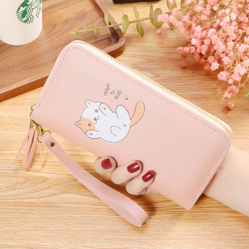 EV - D117 DOMPET PANJANG WANITA  DENGAN KARAKTER CAT CUTE