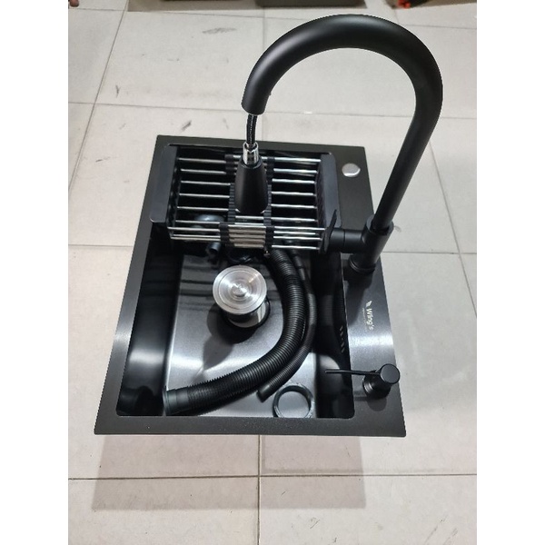 KITCHEN SINK BLACK HITAM / BAK CUCI PIRING STAINLESS 304 BLACK HITAM 60cm / 80cm TEBAL 3MM