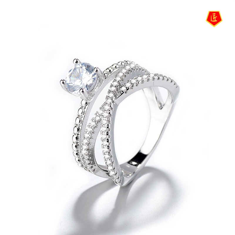 [Ready Stock]Double-Layer Winding Cross Diamond Ring Fashionable and Elegant
