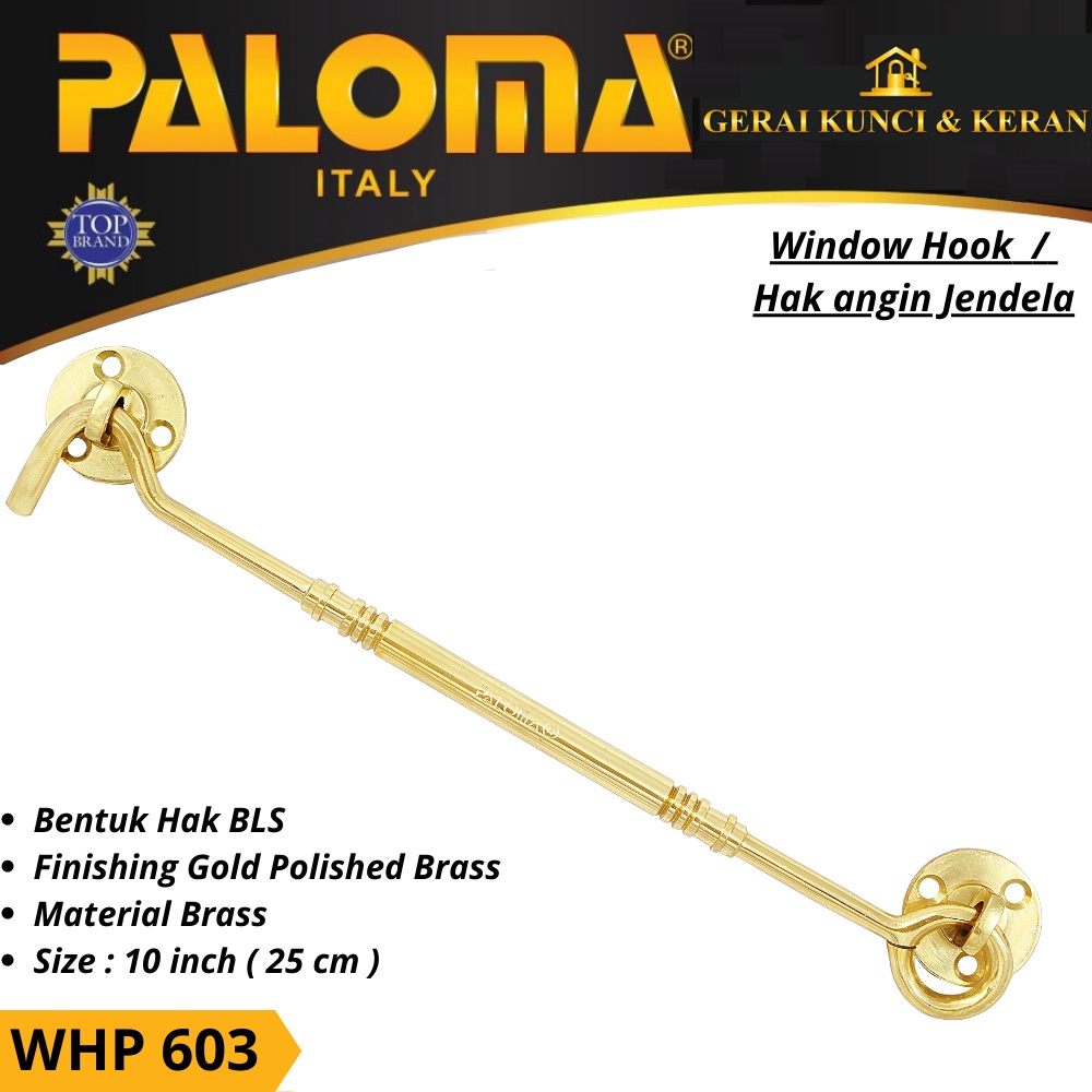 HAK ANGIN PENAHAN JENDELA WHP 603 BRASS 10&quot; INCH 25CM  PB GOLD WINDOW HOOK CANTOLAN